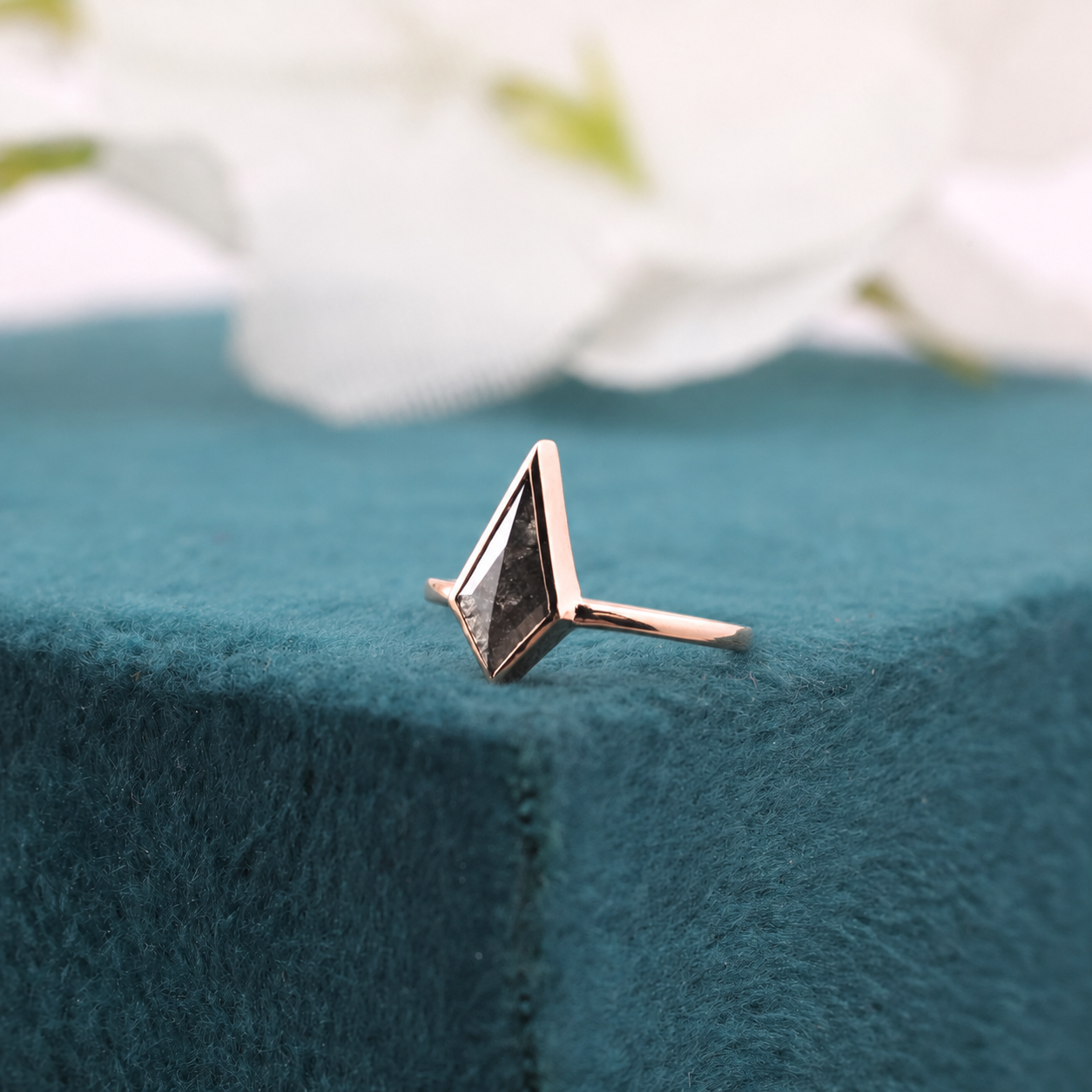 Kite Shaped Salt and Pepper Diamond Ring in 10K Rose Gold