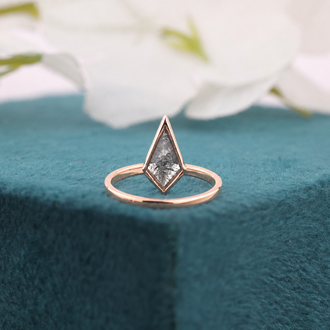 Kite Shaped Salt and Pepper Diamond Ring in 10K Rose Gold
