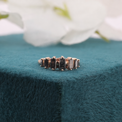 Salt and Pepper Baguette Diamond Ring in 10K Gold Minimalist Jewellery