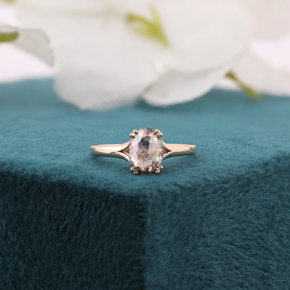 Oval Salt and Pepper Diamond Ring in 10K Gold – Unique Jewellery
