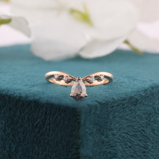 Salt and Pepper Pear and Round Diamond Band in Rose Gold