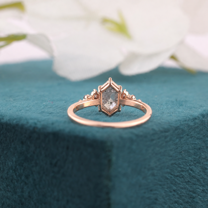 Salt and Pepper Hexagon Diamond Engagement Ring in Gold