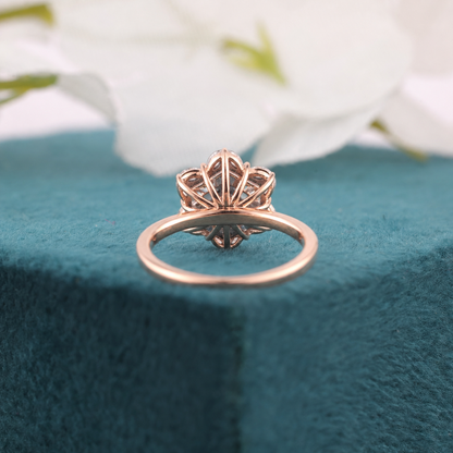 1.20CT Hexagon Diamond Ring, 0.36ct Marquise Side Stone Ring, Unique Hexagon Engagement Ring