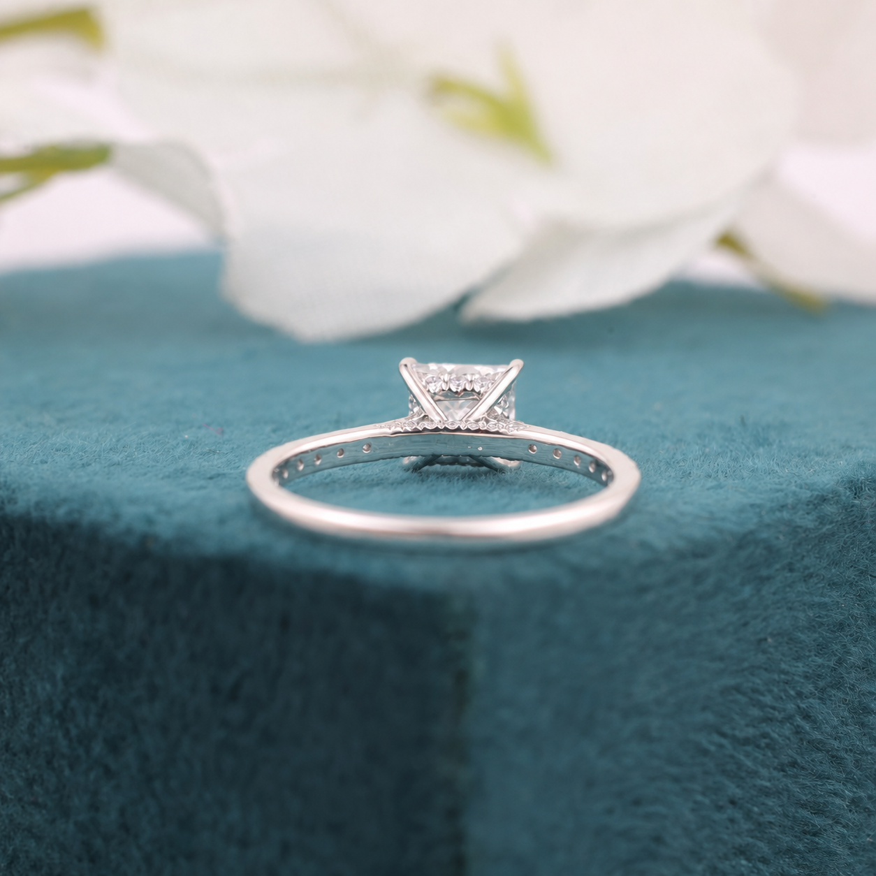 1.20ct Princess Diamond Ring GIA Certified, 18K White Gold Engagement Ring, 0.33ct Round Accent Diamonds, Classic Bridal Ring