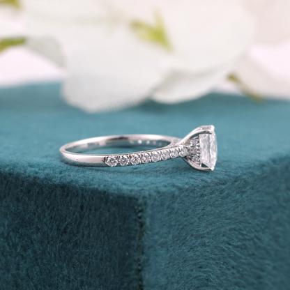 1.20ct Princess Diamond Ring GIA Certified, 18K White Gold Engagement Ring, 0.33ct Round Accent Diamonds, Classic Bridal Ring