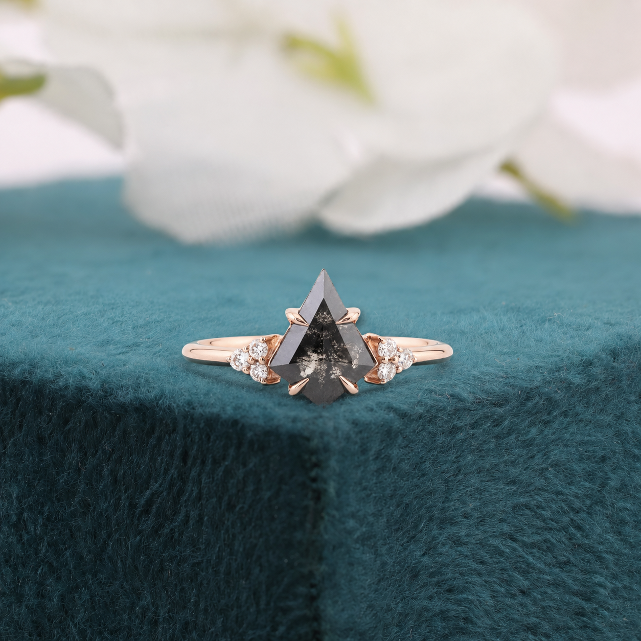 Kite Salt and Pepper Diamond Ring Rose Gold | Unique Engagement Ring | Geometric Diamond Ring | Alternative Bridal Ring