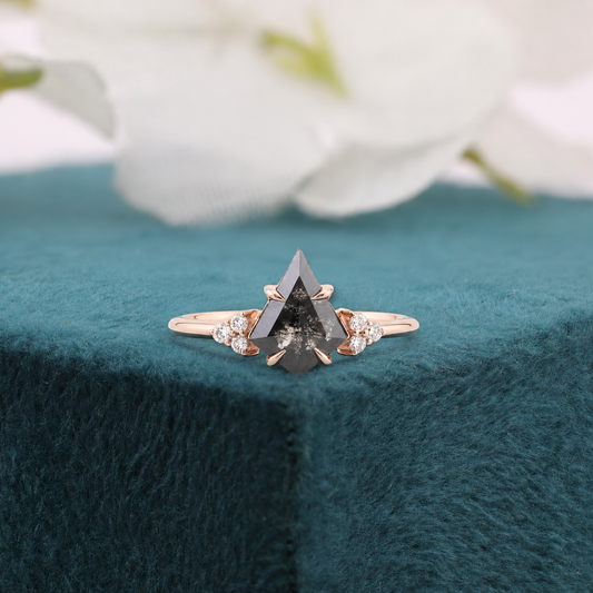 Kite Salt and Pepper Diamond Ring Rose Gold | Unique Engagement Ring | Geometric Diamond Ring | Alternative Bridal Ring