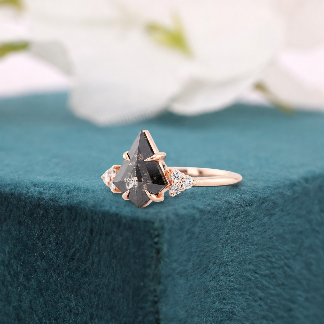 Kite Salt and Pepper Diamond Ring Rose Gold | Unique Engagement Ring | Geometric Diamond Ring | Alternative Bridal Ring