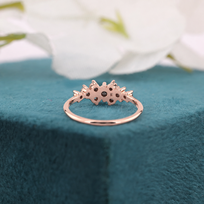Salt and Pepper Diamond Cluster Ring Yellow Gold | Round Diamond Ring | Unique Engagement Ring | Minimalist Diamond Ring