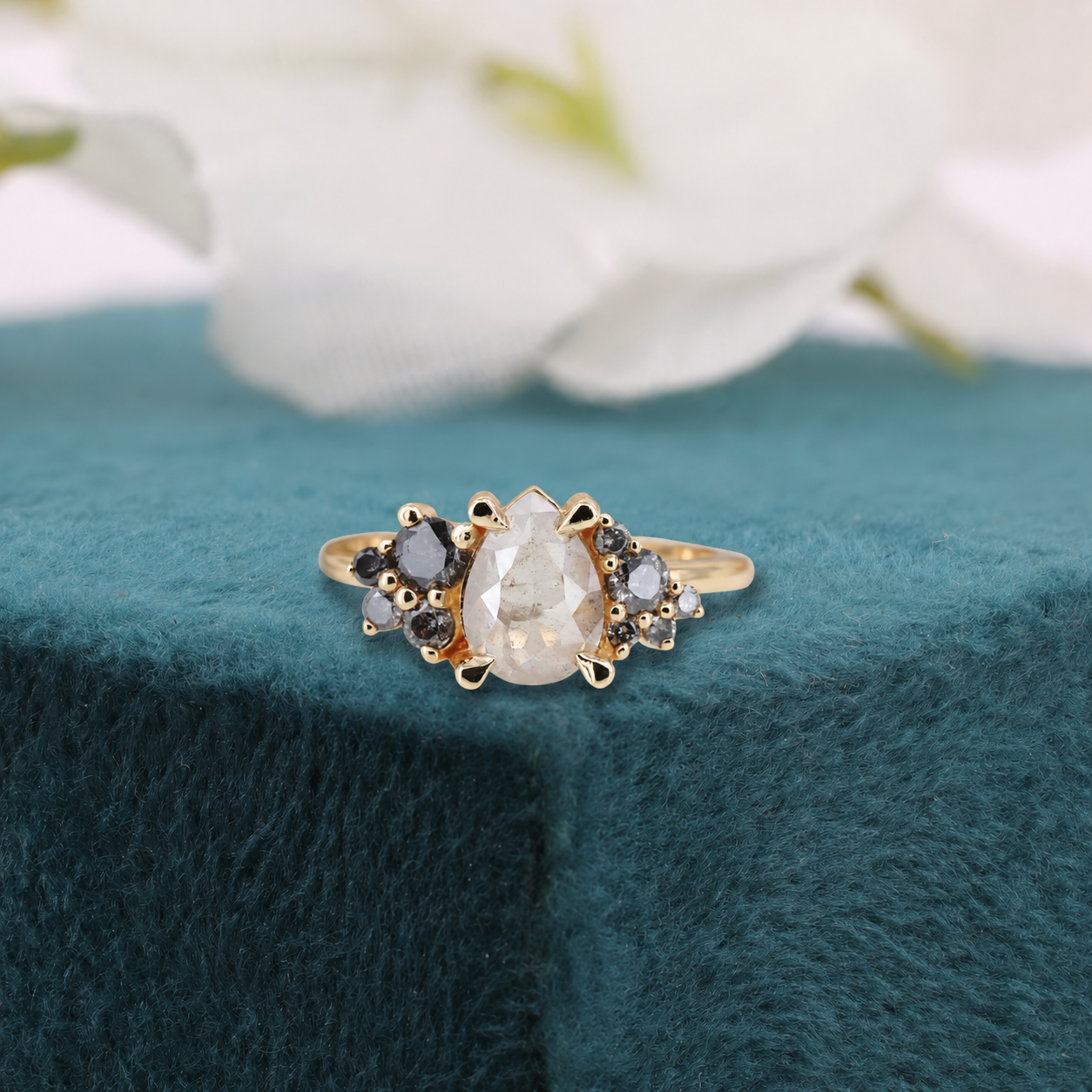 Pear Salt and Pepper | Diamond Ring Rose Gold | Statement Diamond Ring | Alternative Bridal RingUnique Engagement Ring