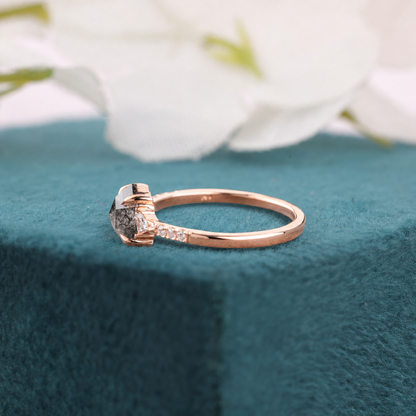 Hexagon Salt & Pepper Engagement Ring – Rose Gold Geometric Bridal Jewelry