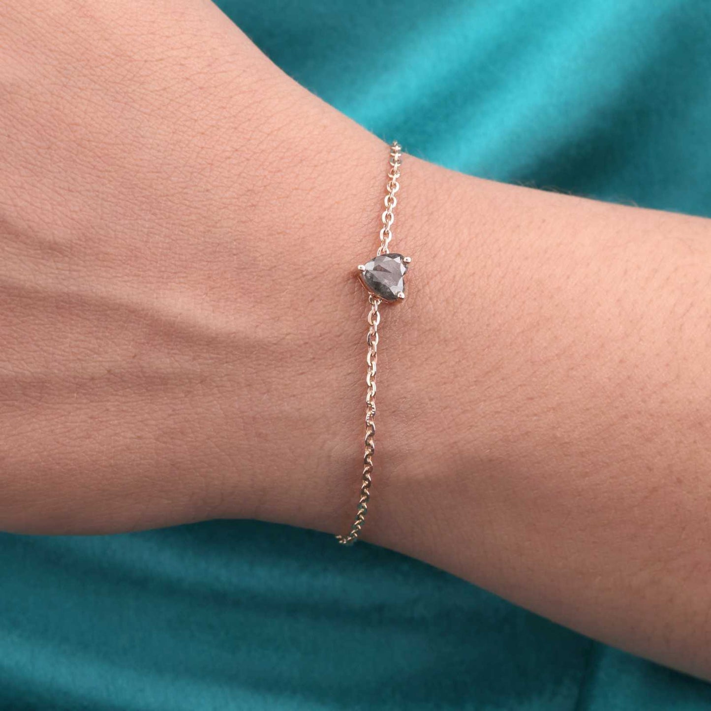 Heart Salt & Pepper Diamond Bracelet – Dainty Rose Gold Chain