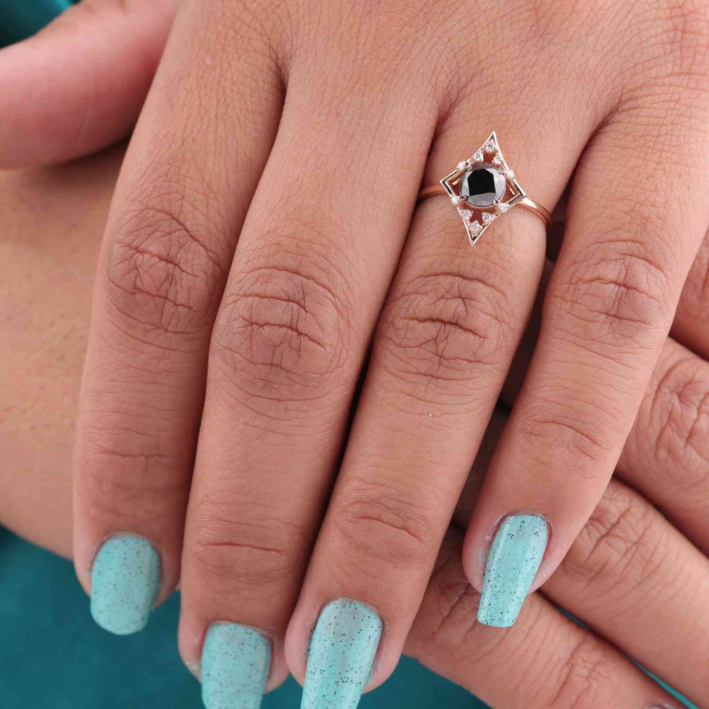 Stylish Black Diamond Ring in Rose Gold – Handmade & Unique