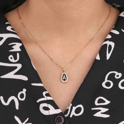 Gold Tone Coffin Pendant Necklace with Crystal Halo