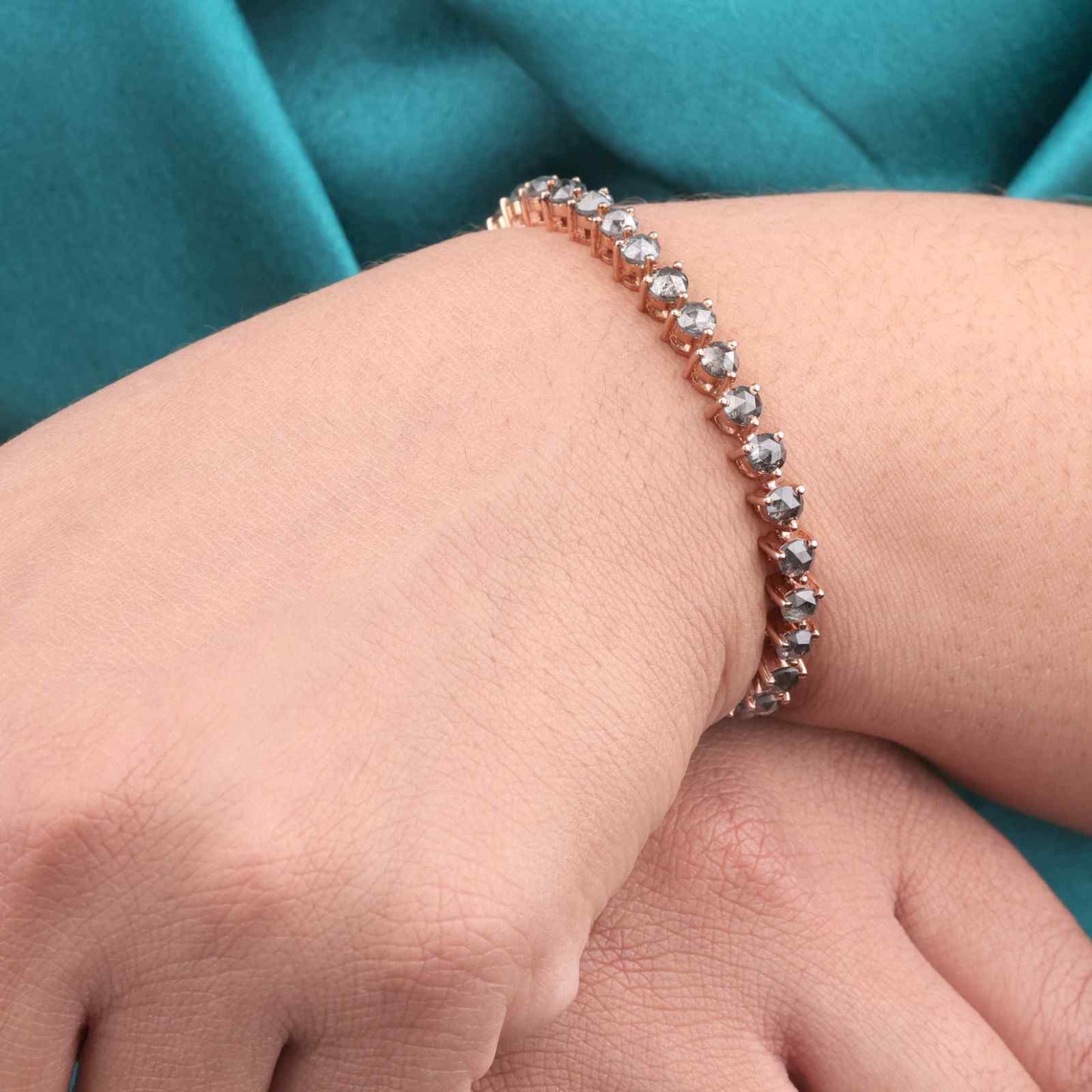 Elegant Rose Gold Diamond Tennis Bracelet – Rose Cut Sparkle