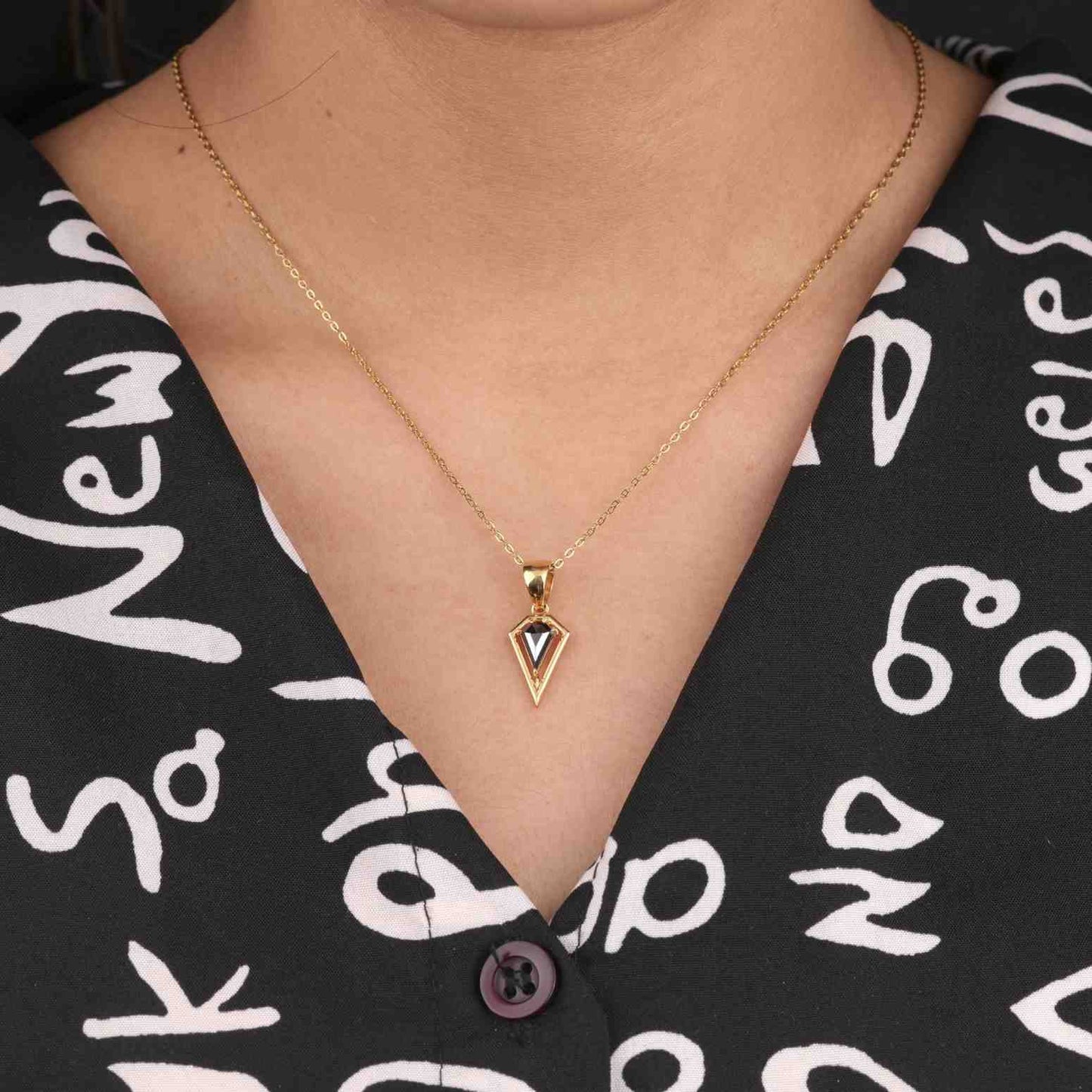 Kite Cut Black Diamond Pendant – Sleek 14KT Gold Design