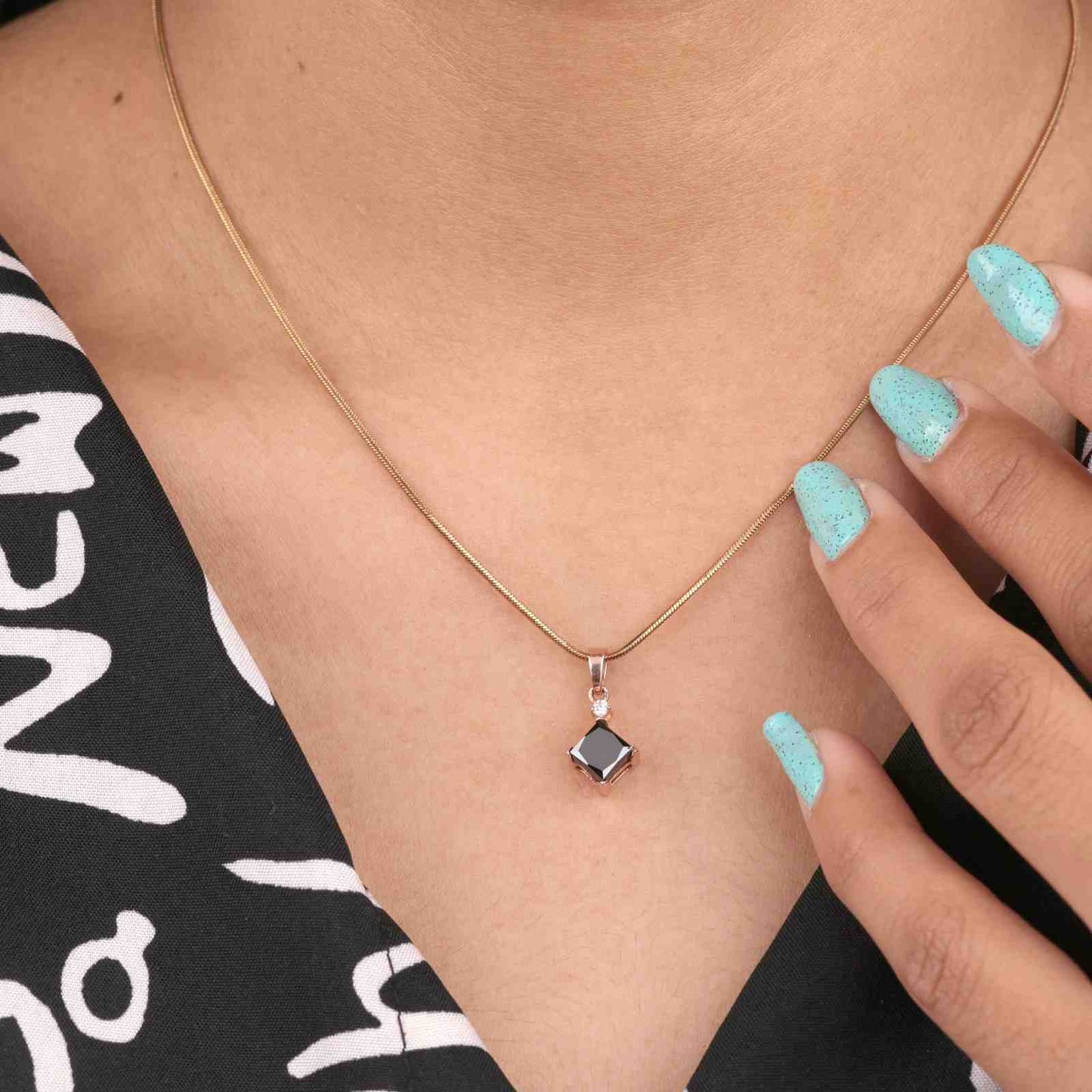 Elegant Black Diamond Pendant in 14KT Rose Gold