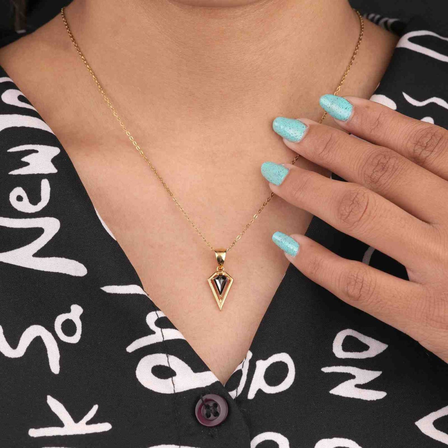 Kite Cut Black Diamond Pendant – Sleek 14KT Gold Design