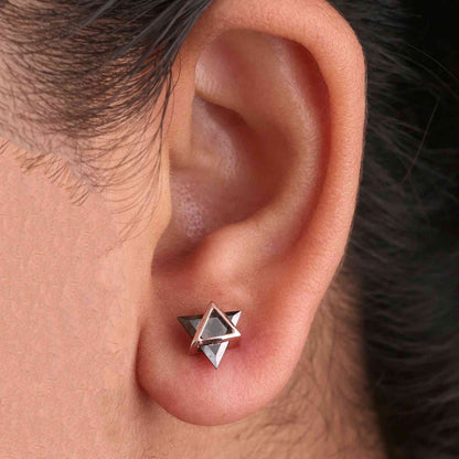 Unisex Rose Gold Studs – Black Onyx Triangle Earrings