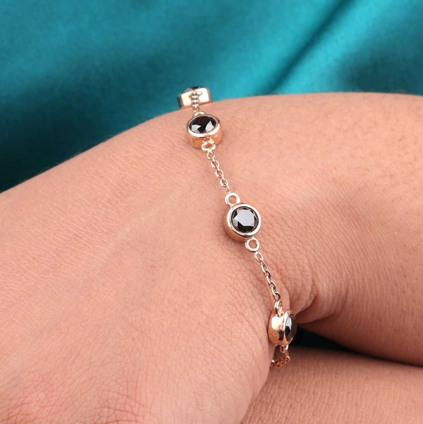 Modern Black Diamond Bracelet – 14KT Rose Gold Elegance