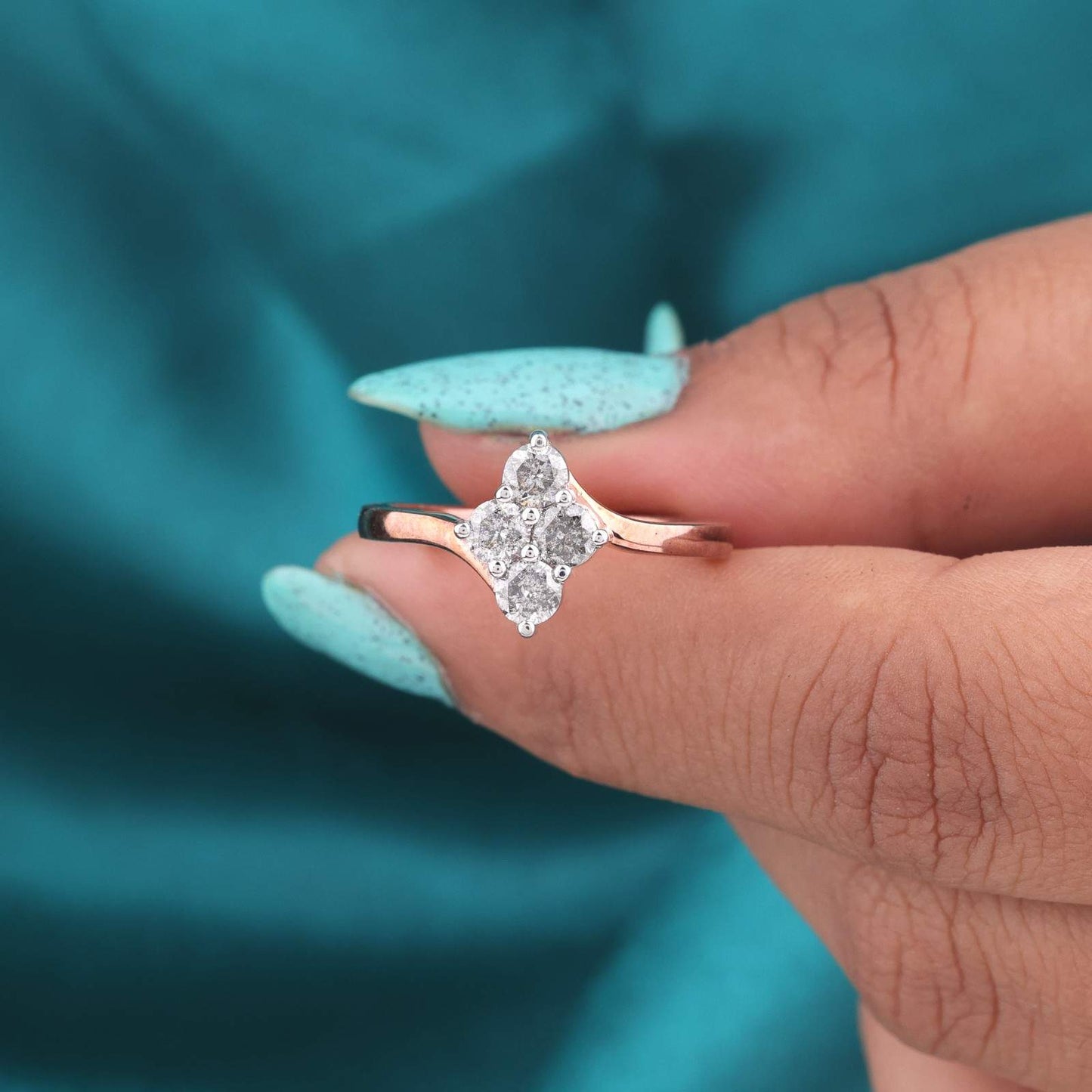 Unique Cluster Engagement Ring – Rose Gold & Salt & Pepper