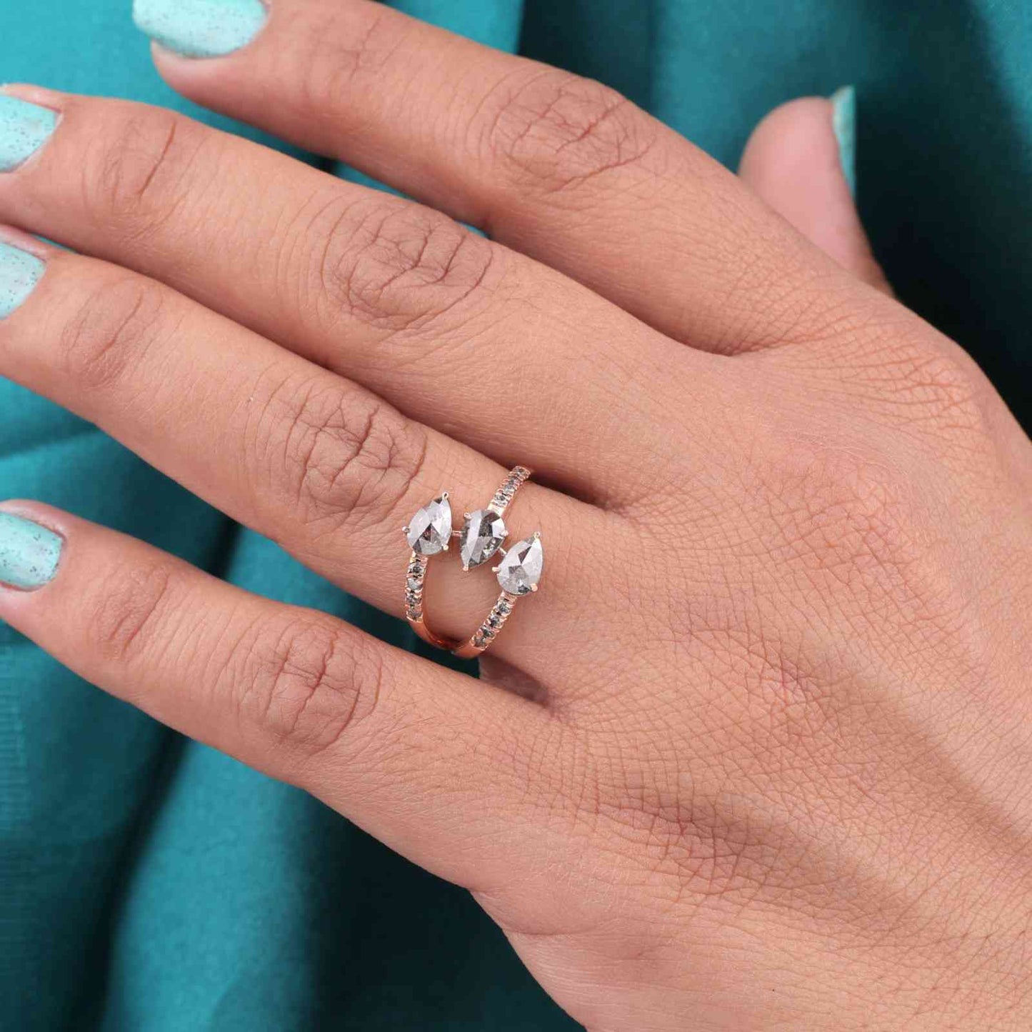 Wrap Ring in Rose Gold with Pear-Shaped Rustic Diamonds