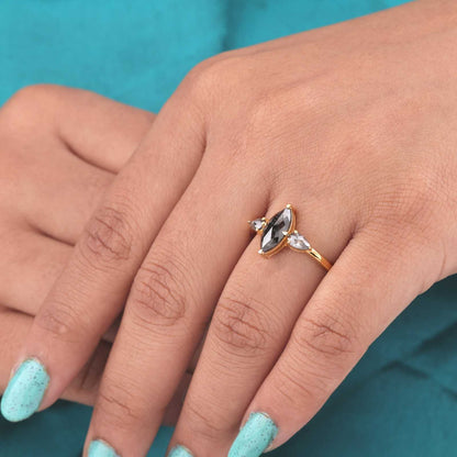 Yellow Gold Three Stone Ring – Marquise & Pear Diamonds