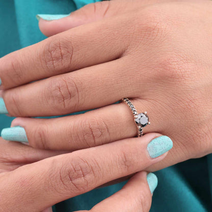 Rose Gold Black Diamond Ring – Elegant Round Cut Design