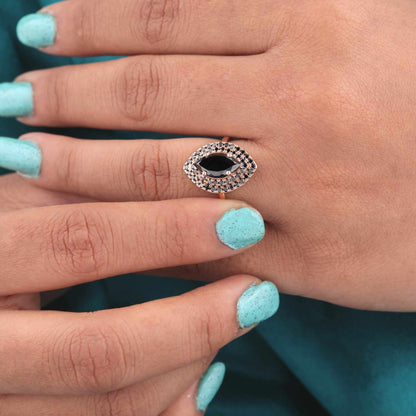 Glam Black Diamond Ring – Double Halo in Rose Gold