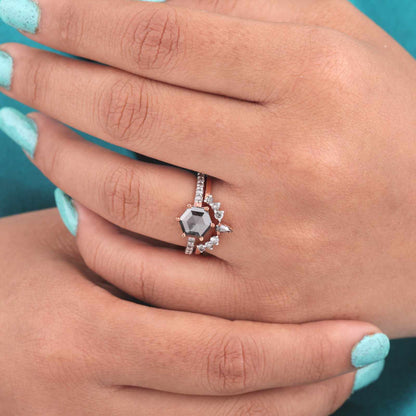 Rose Gold Boho Wedding Set – Hexagon Salt & Pepper Diamond