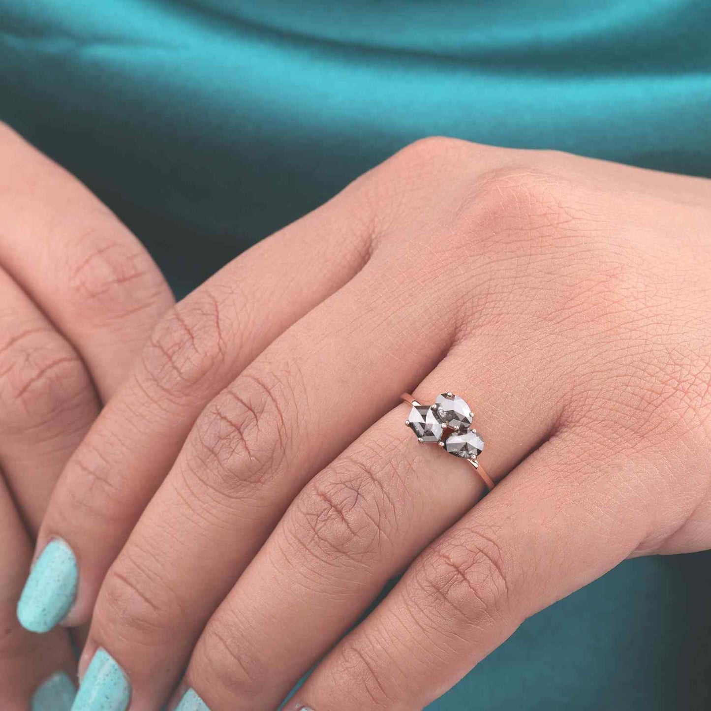 Three-Stone Salt & Pepper Diamond Ring in 14KT Rose Gold