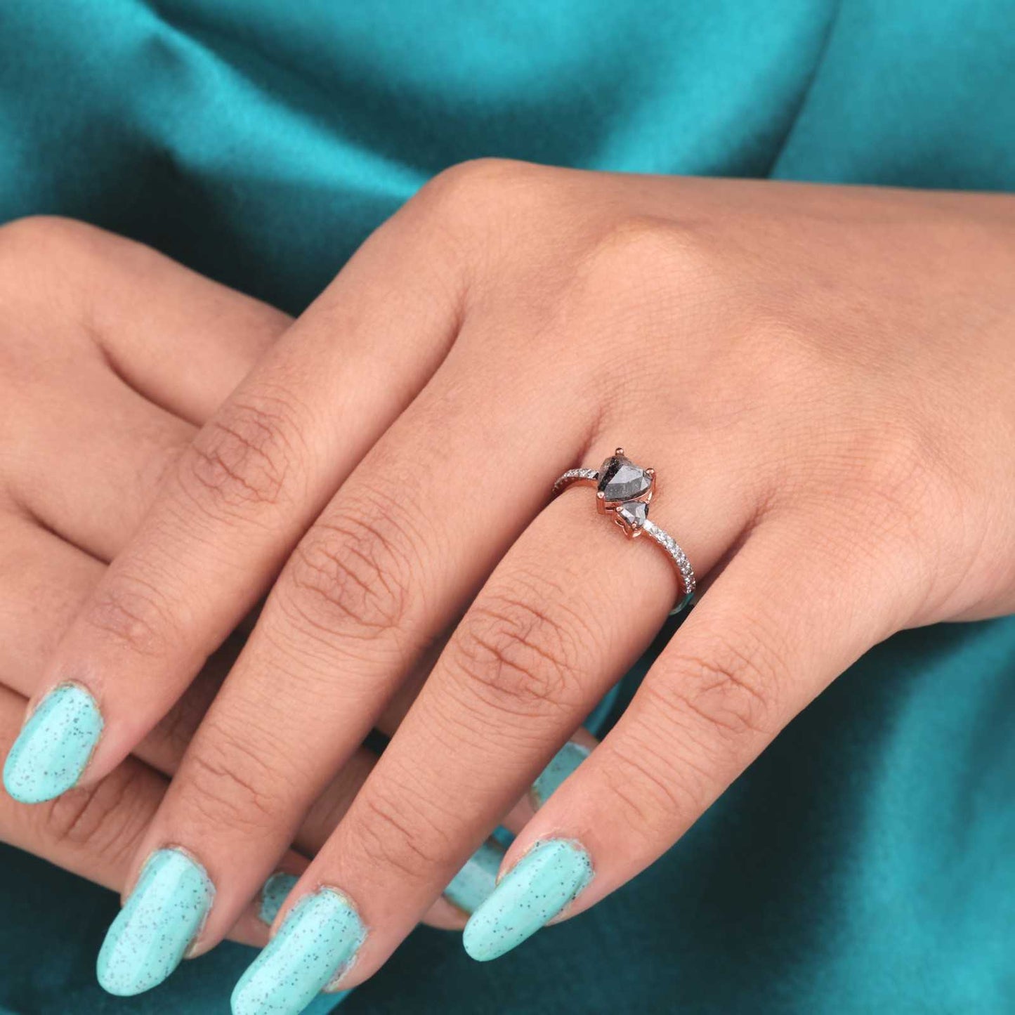 Romantic Heart Diamond Ring – Dual Stone Rose Gold Promise