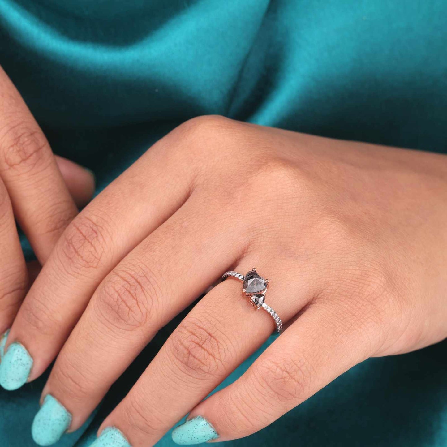 Romantic Heart Diamond Ring – Dual Stone Rose Gold Promise