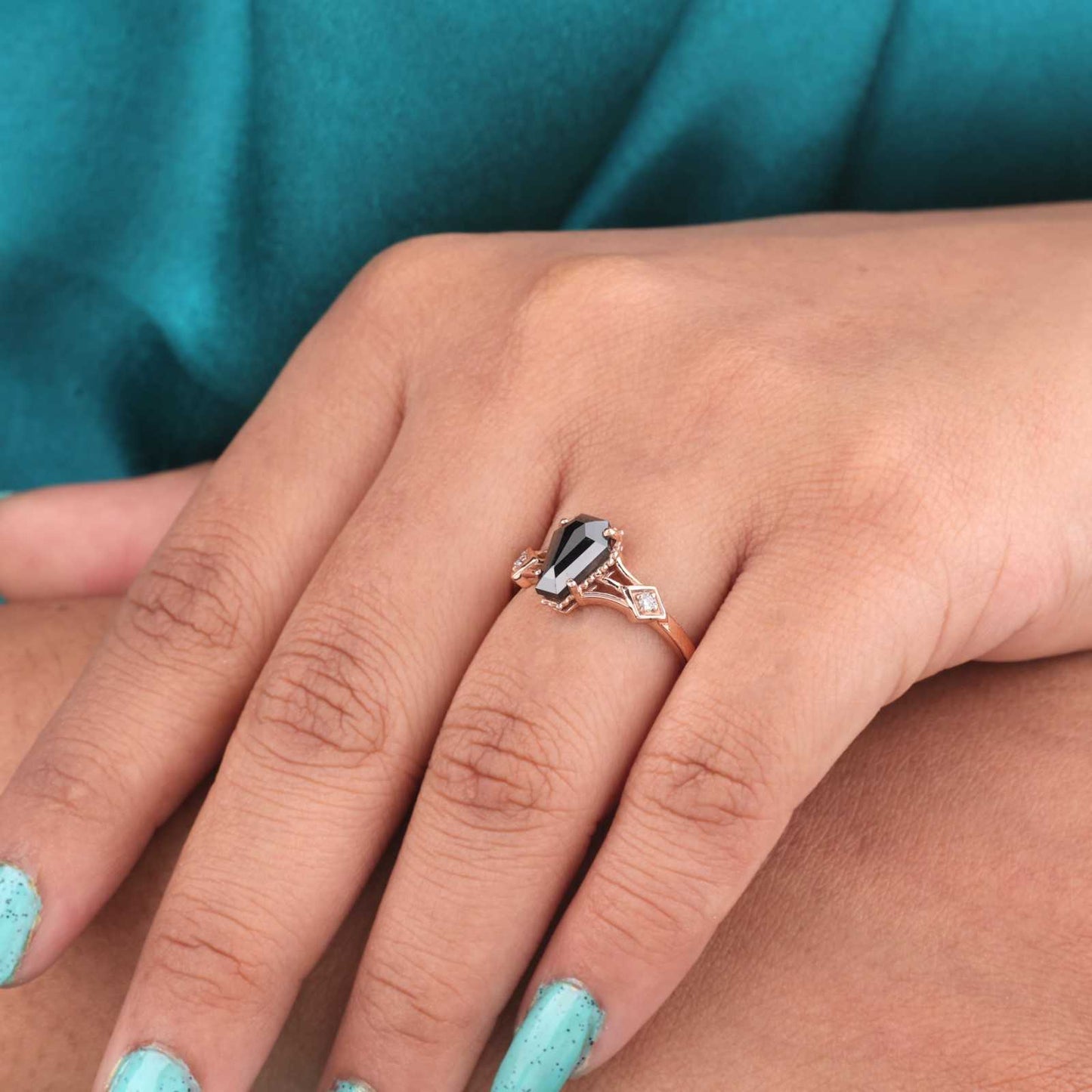 Dark Glam Black Coffin Ring – Rose Gold for Bold Women