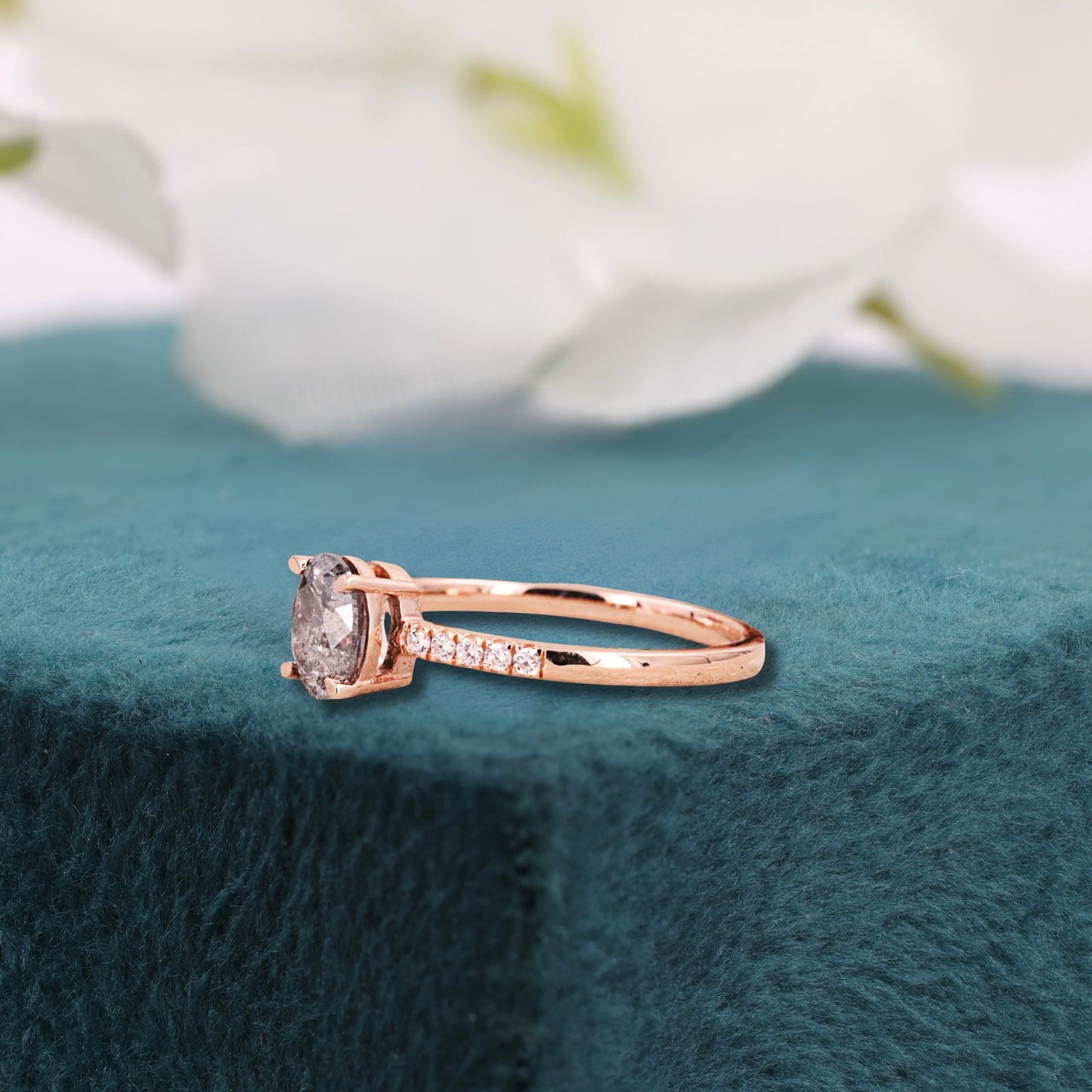 Oval Salt and Pepper Diamond Ring Rose Gold | Unique Engagement Ring | Minimalist Diamond Ring | Alternative Bridal Ring