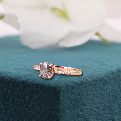 Oval Salt and Pepper Diamond Ring Rose Gold | Unique Engagement Ring | Minimalist Diamond Ring | Alternative Bridal Ring