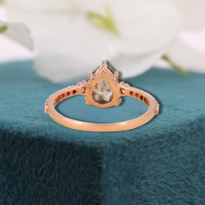 Pear Salt and Pepper Diamond Ring | Unique Engagement Ring | Statement Diamond Ring | Alternative Bridal Ring