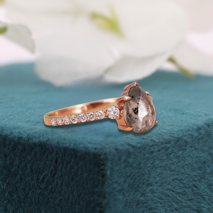 Pear Salt and Pepper Diamond Ring | Unique Engagement Ring | Statement Diamond Ring | Alternative Bridal Ring