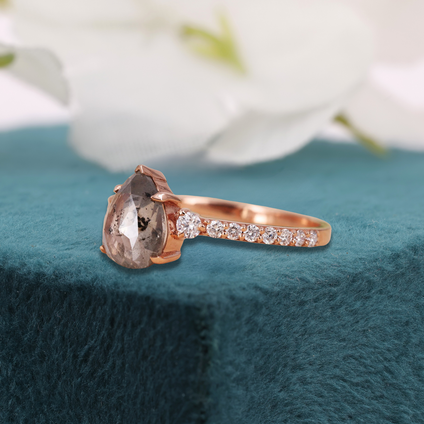 Pear Salt and Pepper Diamond Ring | Unique Engagement Ring | Statement Diamond Ring | Alternative Bridal Ring