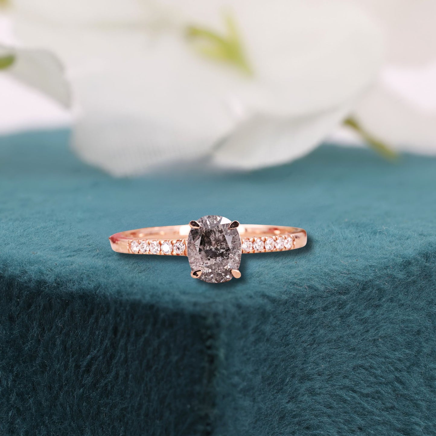Oval Salt and Pepper Diamond Ring Rose Gold | Unique Engagement Ring | Minimalist Diamond Ring | Alternative Bridal Ring