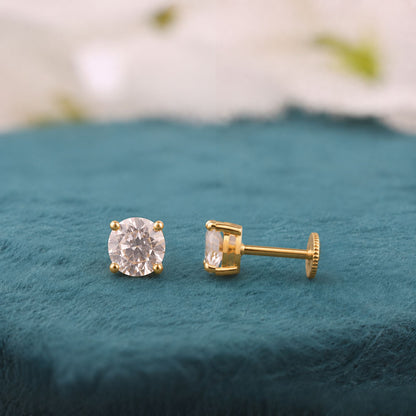 Classic Gold Stud Earrings – Minimal Everyday Round Lab Grown Diamond Studs