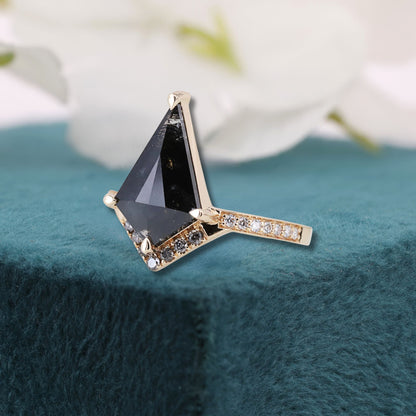 Kite Salt and Pepper Diamond Ring Rose Gold | Unique Engagement Ring | Geometric Diamond Ring | Alternative Bridal Ring | Modern Gift
