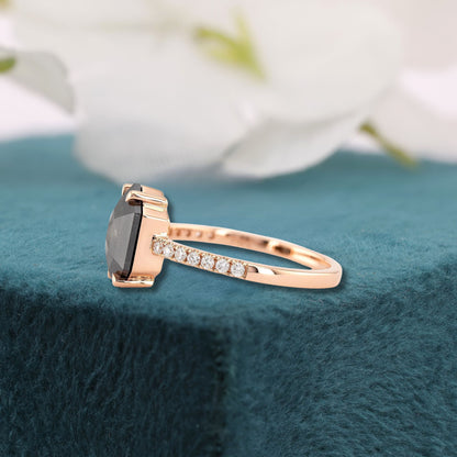 Hexagon Salt and Pepper Diamond Ring Rose Gold | Unique Engagement Ring | Geometric Diamond Ring | Alternative Bridal Ring