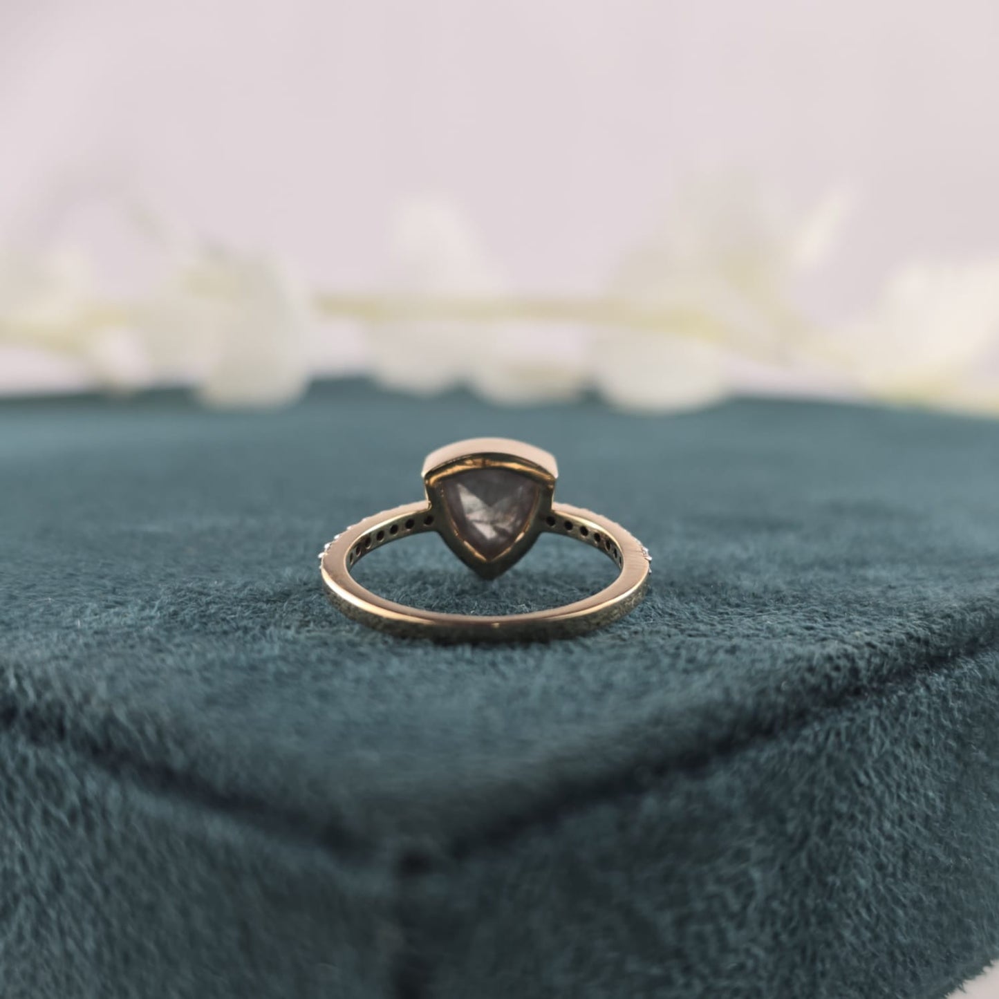 Modern Black Diamond Engagement Ring in Gold – Unique Triangle Cut Bridal Ring