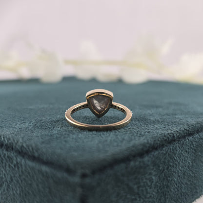 Modern Black Diamond Engagement Ring in Gold – Unique Triangle Cut Bridal Ring