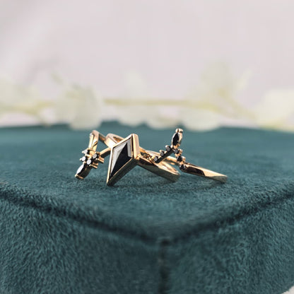 Modern Black Diamond Wedding Ring in Gold – Unique Kite-Cut Alternative Bridal Ring