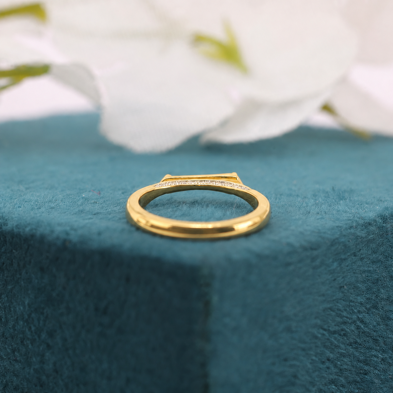Shield Cut Salt and Pepper Diamond Ring with Pavé Band – Modern Gold Statement Ring
