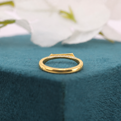 Shield Cut Salt and Pepper Diamond Ring with Pavé Band – Modern Gold Statement Ring