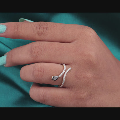 Unique Pear-Shaped Black Diamond Ring with Open Band
