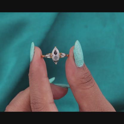 Yellow Gold Three Stone Ring – Marquise & Pear Diamonds